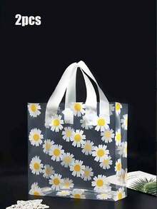 向日葵印花手提包，礼品挎包，透明塑料手提包，可重复使用的礼品袋，简约透明购物手提包，礼品袋，购物，旅行，厨房收纳，适合外出携带，简约精美的礼品袋，适合婚礼场合，适合送礼，节日礼物必备日常包包，节日礼品用品派对装饰，派对用品，派对用品，购物袋，节日用品 - 彩色 - 查看 2