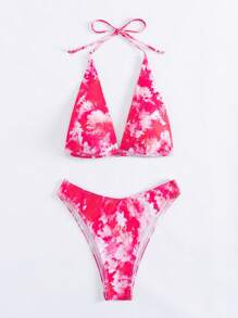 American Style Tie Dye Sexy Bikini Set With Deep V-Cut Top And Separated Bottom, Perfect For Hot Springs Or Vacation Summer - Red - View 11