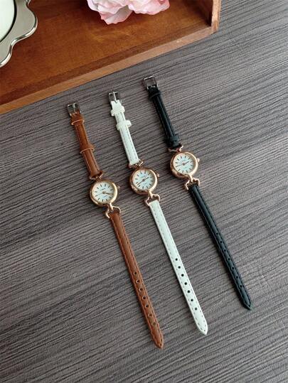 Reloj de pulsera de esfera pequeña y redonda, sencillo y elegante, adecuado para uso diario, fiestas y como regalo para estudiantes que regresan a la escuela