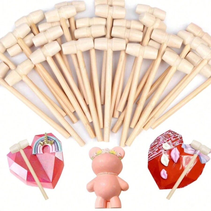 10pcs Chocolate Mallets In Wooden Handle, Hammer Shaped Assembly Tool For Easter Eggs & Heart-Shaped Chocolates - Wood Color - View 1