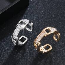 1 szt. Koreański design Minimalistyczny i modny otwarty pierścionek z mikroinkrustowaną cyrkonią, odpowiedni dla kobiet na weselach i przyjęciach