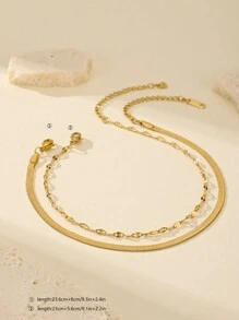 2pcs 18K Gold Plated Stainless Steel Jewelry Luxury Sexy Lip Chain Blade Chain Anklet For Women Accessory Birthday Gift For Summer Vacation Travel Beach Party