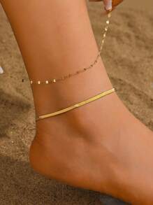 2pcs 18K Gold Plated Stainless Steel Jewelry Luxury Sexy Lip Chain Blade Chain Anklet For Women Accessory Birthday Gift For Summer Vacation Travel Beach Party