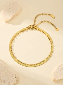 2pcs 18K Gold Plated Stainless Steel Jewelry Luxury Sexy Lip Chain Blade Chain Anklet For Women Accessory Birthday Gift For Summer Vacation Travel Beach Party