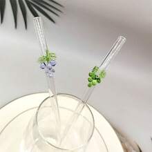 1/2 Chiếc Nhiều Màu Sắc Hình Nho Thủy Tinh Chịu Nhiệt Ống Hút, Cong Có Thể Tái Sử Dụng Ống Hút Cho Bé Gái Học Tập, Trở Lại Trường Học - rơm nho - Xem 4