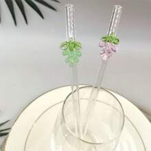 1/2 Chiếc Nhiều Màu Sắc Hình Nho Thủy Tinh Chịu Nhiệt Ống Hút, Cong Có Thể Tái Sử Dụng Ống Hút Cho Bé Gái Học Tập, Trở Lại Trường Học - rơm nho - Xem 3