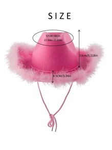 1 件装粉色西式女式卷边软呢帽，带羽毛饰边，派对牛仔帽万圣节 - 粉色 - 查看 5