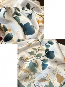 1 pieza Pañuelo de seda de mora 100% con estampado floral elegante, accesorio versátil de primavera para mujeres - Verde Oscuro - Ver 2