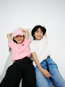 Annil Maglietta a maniche corte a maglia con collo rotondo e stampa a lettere, estiva, nuova, casual e versatile per ragazze adolescenti - Rosa - Visualizzare 2