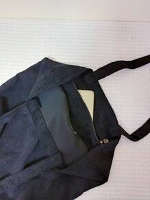 Túi Tote Vải Nhung Phong Cách Retro Túi Đeo Vai Đơn Giản Cho Nữ Túi Xách Trang Trí Chữ Patch - màu đen - Xem 5