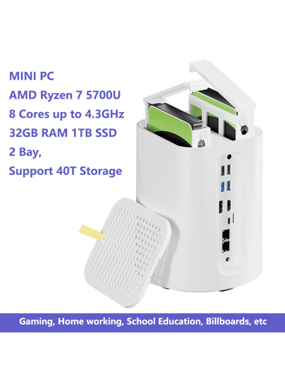 AOOSTAR 省電力NAS Ryzen7 5700u HDDあり AOOSTAR 省電力NAS Ryzen7 5700u HDD 3T×2台付き AOOSTAR Mini PC 2