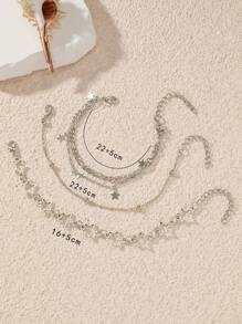 3pcs Simple And Charming Hollow Star Anklet Set For Women, Perfect For Beach And Daily Wear In Summer - Silver - View 2