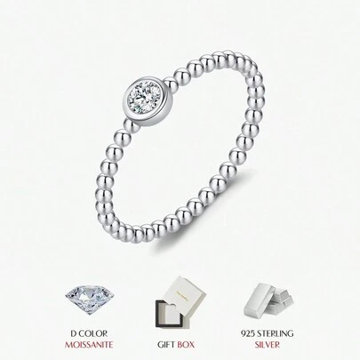 MODIAN 925 Sterling Silver Bezel Setting Moissanite Ring Beads Stackable Finger Rings For Women Lab Diamond Jewelry