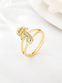 1 件时尚个性化锆石 26 字母戒指，女士可调节情侣戒指，奢华礼物，海外全新设计