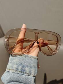 1pc Women Oversized Fashionable Visor Fashion Glasses, Suitable For Summer Vacation, Boho Style In Black, Beige, Tortoiseshell, Yellow, Transparent, Tea Color, White, Vintage Minimalist Design For Commuting And Holidays, All Season For Summer Beach Vacation,Outdoor,Travel - 彩色 - 查看 15