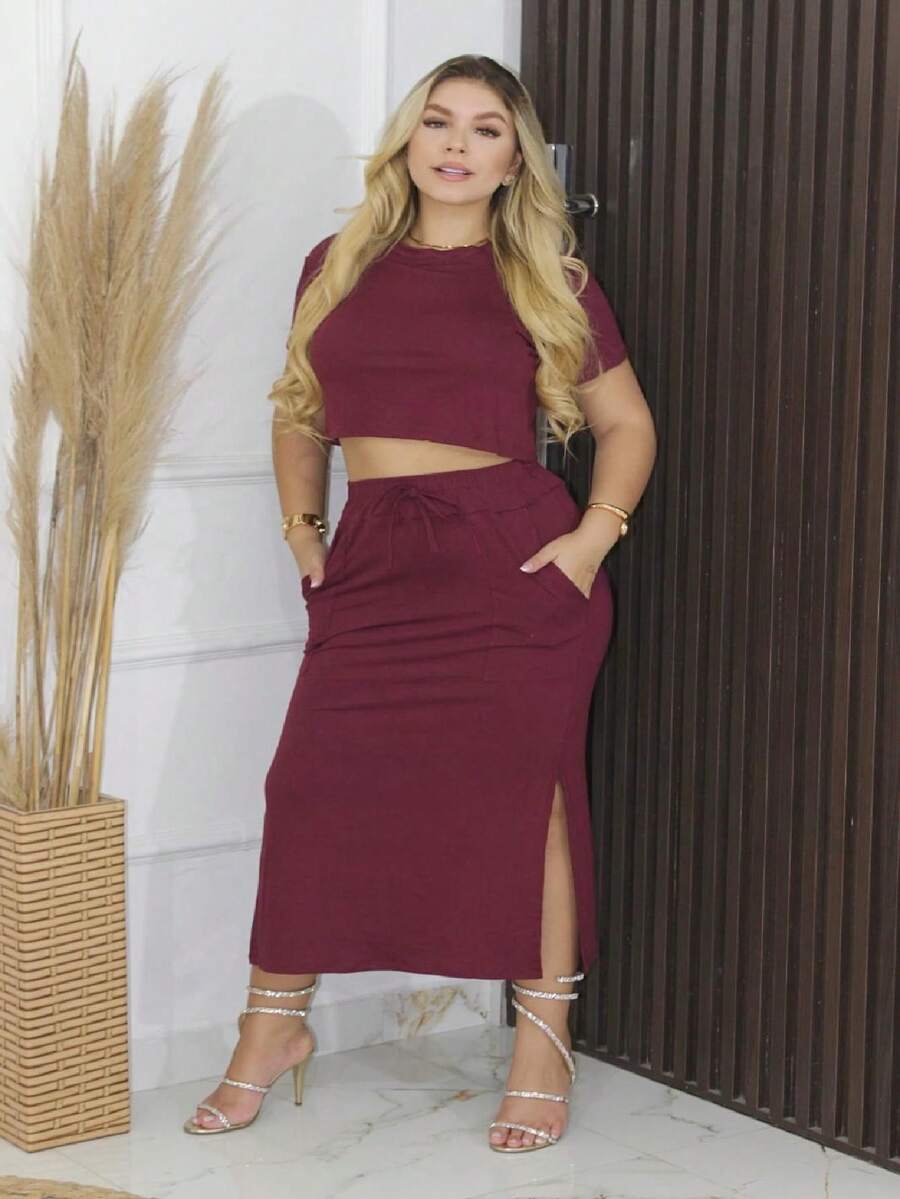 Women Two-Piece Outfits - Màu Đỏ Sâu - Xem 1