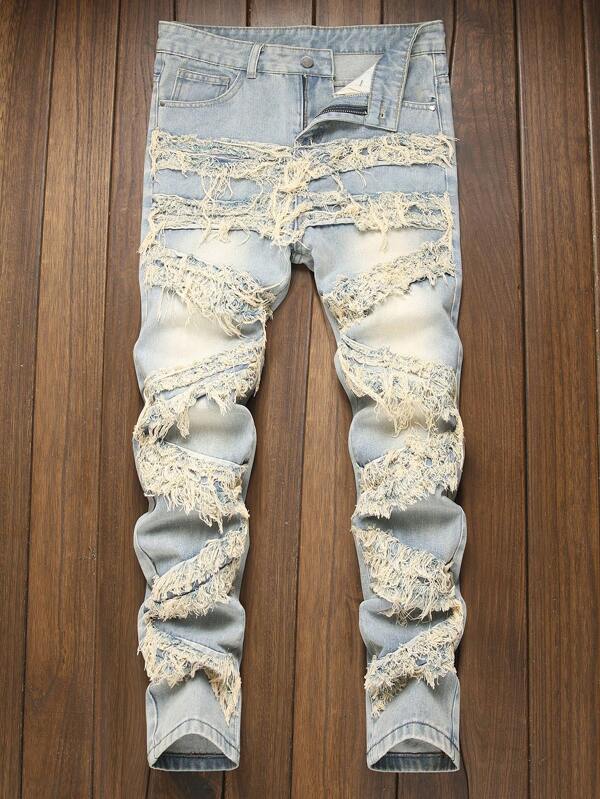 Jeans a gamba dritta con frange di moda per ragazzi adolescenti, pantaloni in denim dritti con frange
