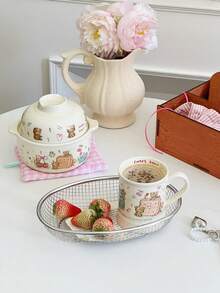 1入組可愛熊餅幹陶瓷杯/麵碗，手繪奶油風早餐牛奶/咖啡杯情侶杯/沙拉甜點碗 - 彩色 - 查看 4