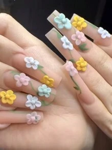 1入組繽紛色彩花朵5D浮雕指甲貼紙，亞克力花瓣葉片雛菊花卉印花DIY凝膠美甲自粘雕刻貼紙指甲藝術裝飾 - 彩色 - 查看 6