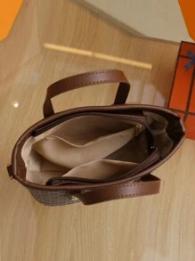 SHIMEINI 2025 新款复古花卉图案篮式水桶单肩包、斜挎手提包、小尺寸适合女士日常使用、办公室、通勤、度假、约会、礼物 - 卡其色 - 查看 5