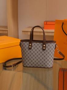 SHIMEINI 2025 新款复古花卉图案篮式水桶单肩包、斜挎手提包、小尺寸适合女士日常使用、办公室、通勤、度假、约会、礼物 - 卡其色 - 查看 4