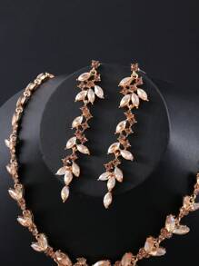 4pcs/Set Luxury Ladies Jewelry Set, Necklace, Earrings, Bracelet, 3-Piece Bridal Wedding Party Accessories