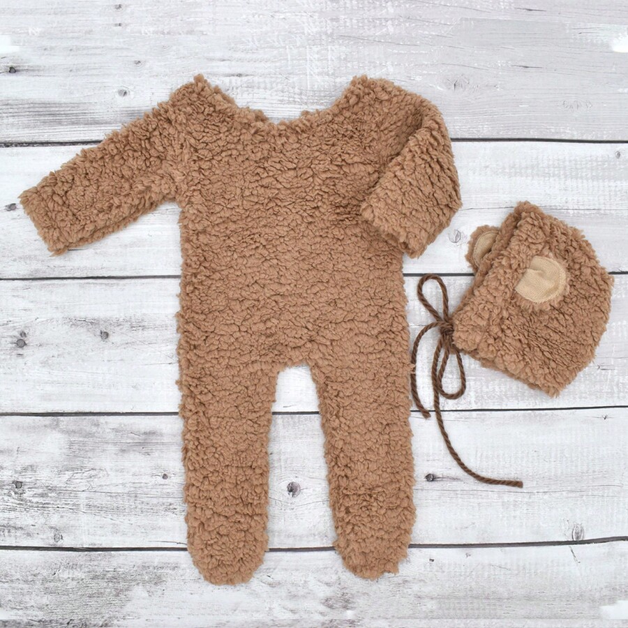 WholeNight 1set Brown Newborn Bear Photography Outfit, Plush Bear