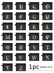 1个黑色网眼袋，雏菊图案，可定制字母A-Z，透明网眼化妆品收纳袋，多功能旅行便携袋，护肤品和化妆品收纳袋，学生文具袋，网眼拉链袋，旅行化妆品包装收纳袋，简约时尚，适合珠宝收纳、住宿、旅行、商务、游泳和家居收纳。 - 黑色 - 查看 2