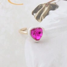 1 Nhẫn trái tim thời trang tương phản dành cho phụ nữ, Nhẫn pha lê thủy tinh, Nhẫn xếp chồng để đeo hàng ngày khi đi nghỉ - hình trái tim - Xem 27