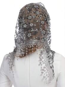 1 Stück Damen Frühling & Herbst Floral Spitze Dreieckstuch, klassischer atmungsaktiver Cut Out einfarbiger Schal, dekorativer Kopfumhang, Schleier, geeignet für Alltag & Urlaub, Valentinstag - Dreieckstuch - Übersicht 16