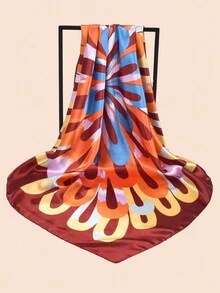 YWQLWJ 1入2024春季新款頭巾，優雅花卉印花絲綢圍巾頭巾，90cm方形圍巾頭巾，適用於打造時尚形象的髮帶及頭飾 - 彩色 - 查看 2