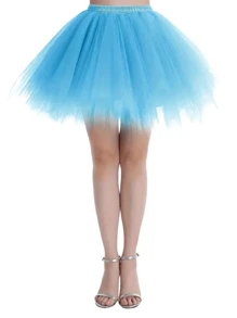 Une jupe tutu moelleuse pour femme, ourlet asymétrique, style princesse A-line, jupe en maille multicouche, sans cerceaux, jupe avec jupon, convient pour les festivals, les scènes, les banquets, les représentations, la tenue de cosplay, la jupe pour la fête des enfants, disponible en blanc, noir, rouge, rose, orange, bleu lac, vert fluorescent, Halloween