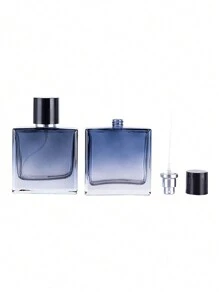 1 pieza Botella de decantación de perfume de vidrio cuadrada y plana de alto nivel con degradado de color de 100 ml y pulverizador, que incluye herramienta de transferencia de perfume - Celeste - Ver 5