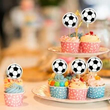 24pcs Black White Football Design Cupcake Toppers Toothpick Sandwich Picks, Thick Paper Double-Sided Print Birthday Cake Decoration Insert Cards - Black and White - View 3
