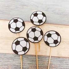 24pcs Black White Football Design Cupcake Toppers Toothpick Sandwich Picks, Thick Paper Double-Sided Print Birthday Cake Decoration Insert Cards - Black and White - View 5