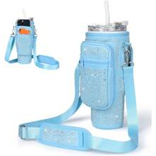 1pc High-Capacity Diving Material 40oz Insulated Cup Sleeve With Rhinestone Decoration, Adjustable Multi-Functional Cup Sleeve For Outdoor Activities Water Bottle