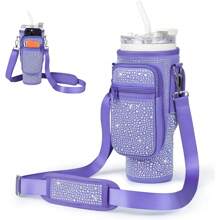 1pc High-Capacity Diving Material 40oz Insulated Cup Sleeve With Rhinestone Decoration, Adjustable Multi-Functional Cup Sleeve For Outdoor Activities Water Bottle
