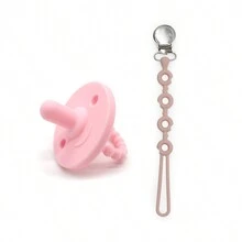 Bộ 2 núm vú giả và núm vú giả bằng silicon, núm vú giả bằng silicon hình bánh rán và kẹp bằng thép không gỉ để tránh mất núm vú giả, quà tặng sơ sinh - Hồng - Xem 2