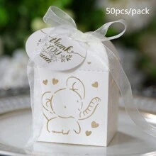 50 件/包大象糖果礼品方形盒，用于生日派对巧克力包装，5*5*8 厘米，带丝带和“谢谢”标签，适用于洗礼、节日礼品包装和装饰、圣诞节 - 彩色 - 查看 8