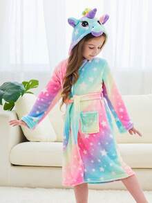 Conjunto de bata de unicornio en degradado arcoíris y antifaz para niñas preadolescentes - Multicolor - Ver 3