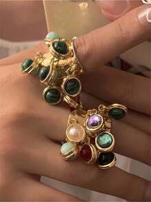 Vintage Ring With Adjustable Peacock Stone Pendant & Tassel, Women's Jewelry Accessory For Index Finger - Multicolor - View 4
