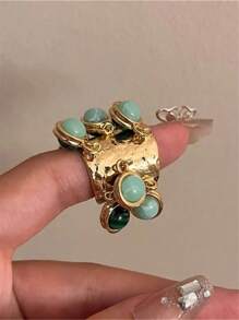 Vintage Ring With Adjustable Peacock Stone Pendant & Tassel, Women's Jewelry Accessory For Index Finger - Multicolor - View 5