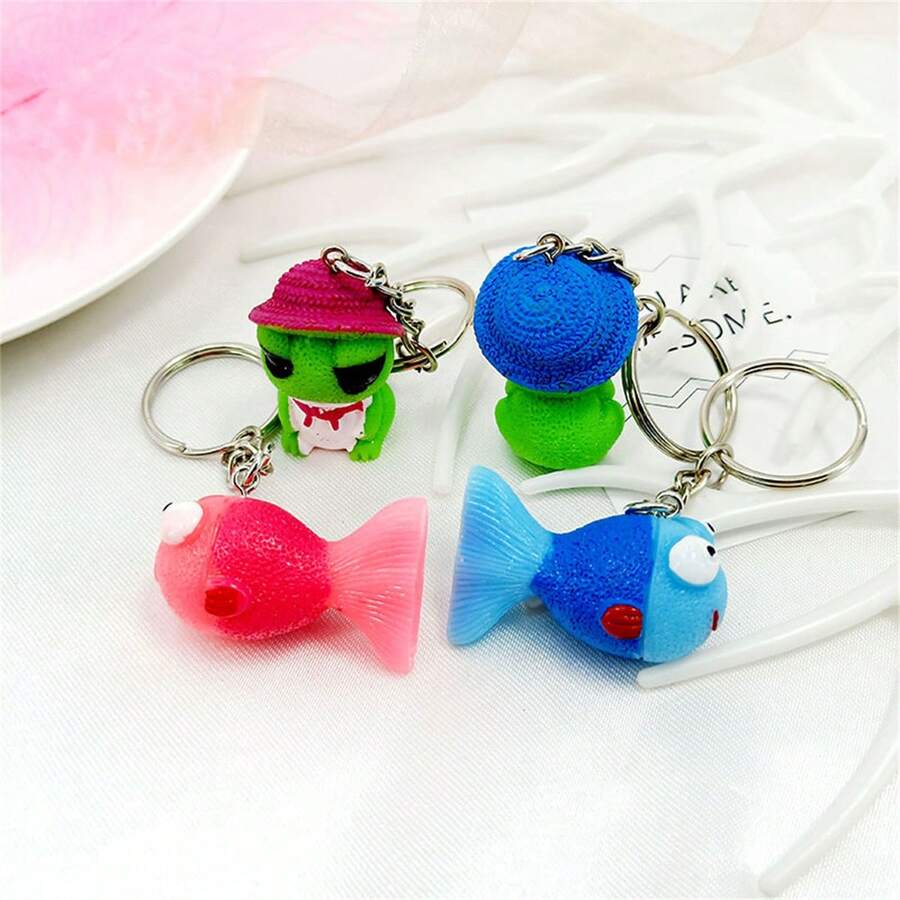 1入/2入創意樹脂動物系列掛飾，多色可選的可愛迷你魚/青蛙鑰匙扣或包包吊飾 - 彩色 - 查看 1