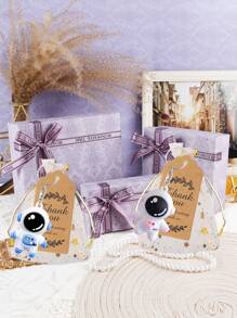 10 Sets Astronaut Space Party Favors With Astronaut Space Keychain, Star & Moon Shaped, Clear Organza Bags With Thank You Kraft Tags, For Party Supplies, School Rewards, Birthday, Wedding Gifts