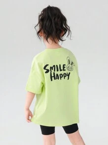 zosee 少女手繪風格短袖/長袖T恤，2024年夏季新款服裝，時尚半袖T恤 - 綠色 - 查看 2