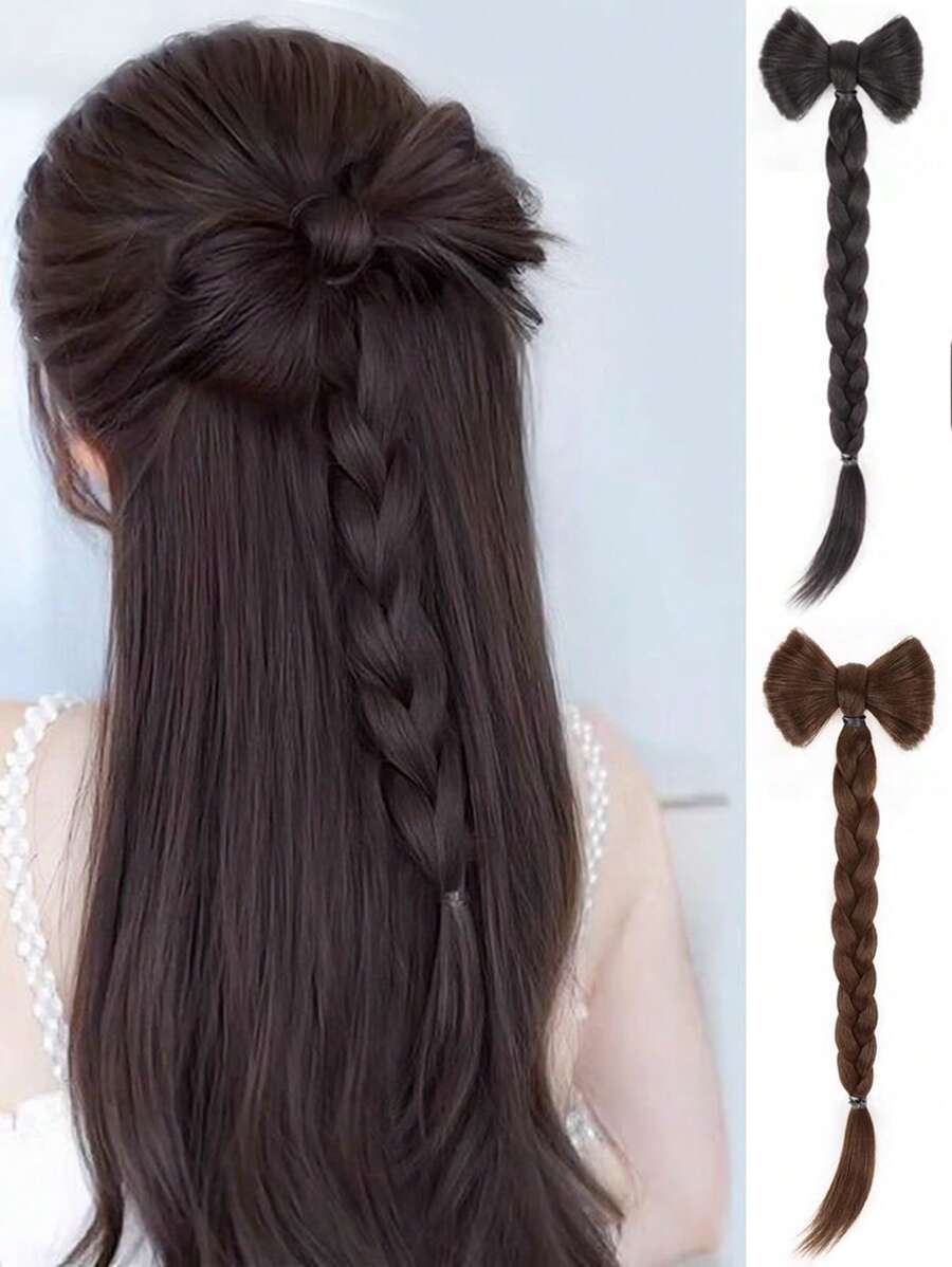 Süße Haarspange mit verdrehtem Zopf und Schleifendekoration für den Hinterkopf, Valentinstag Haarklammern, Haarspangen, Schulbedarf, elegant, College, Schleifen, Haraccessoires, Haraccessoires für Frauen, Haarteil, Haarnadel - Verschiedenfarbig - Übersicht 1