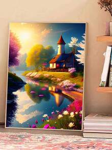 陽光下的河流5D鑽石畫套件 - 全鑽鑽石畫適用於成年人或初學者，鑽石藝術工藝適用於家居牆壁裝飾，客廳 - 彩色 - 查看 2