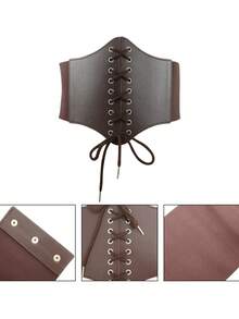 1入組啡色/黑色中古騎士風格PU皮革寬腰帶，文藝復興節日服飾配件，龐克風格腰帶，戲劇Cosplay的復古配件 - 黑色 - 查看 5