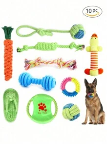 10pcs/Set Rope Dog Chew Toys For Large & Medium Breeds, Tough Teething Toys - Multicolor - View 1