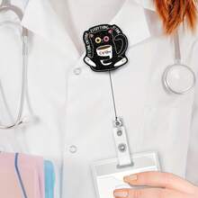 1pc Flexible Black Sparkling Badge Reel With Fun Black Cat Identity Badge Holder, Suitable For Nurses, Doctors, Office Workers, Social Workers, Coffee & Cat Lovers, Gift - Black - View 4